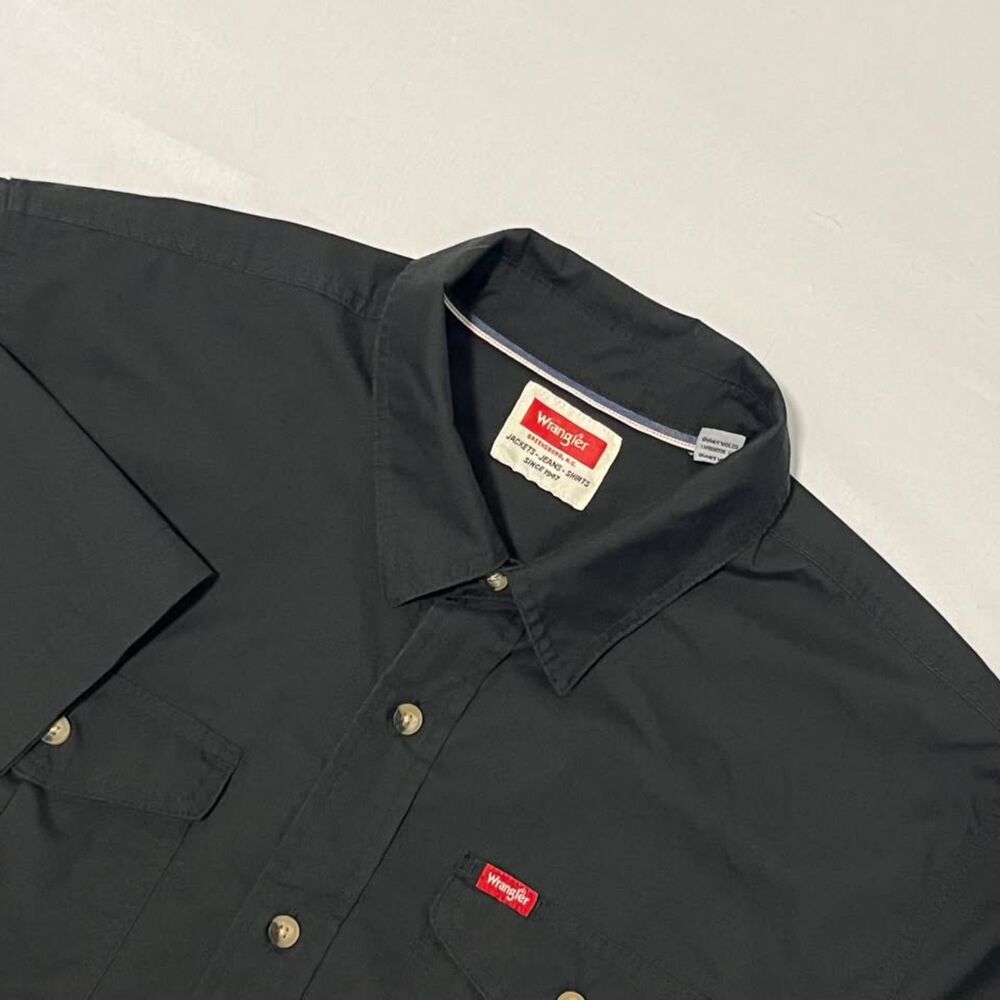 Wrangler Men’s XL Short Sleeve Button Up Work Utility Shirt Black Dual Pockets